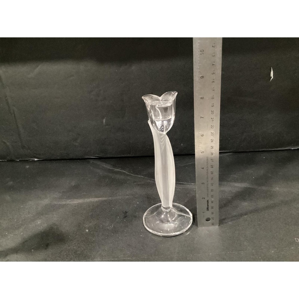 Mikasa Tulip Candlestick Holders (2) Crystal Fused Frosted 8"